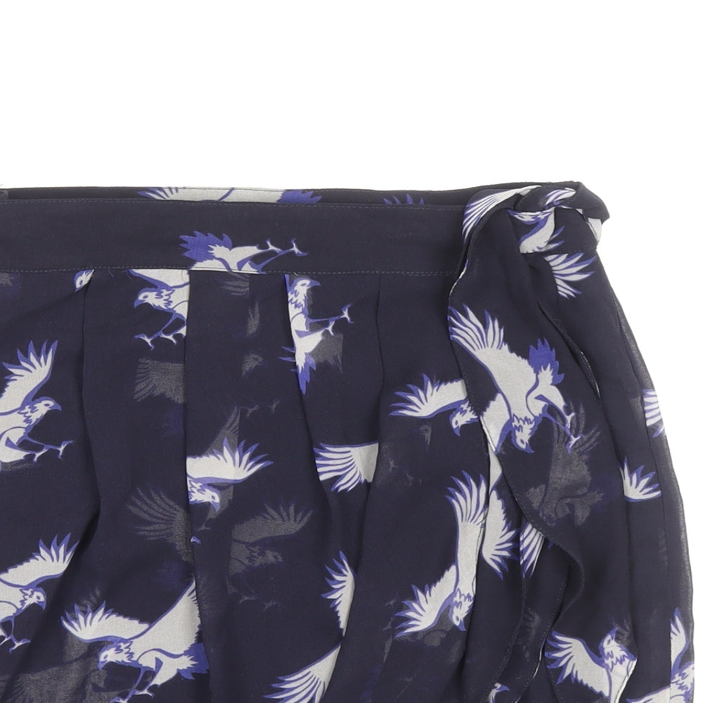 Zara Womens Blue Geometric Polyester Tulip Skirt Size XS Zip - Bird Pattern