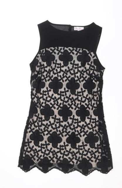 Matalan Womens Black Geometric Polyester A-Line Size 10 Boat Neck Zip