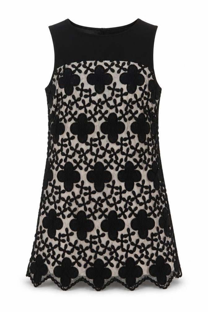 Matalan Womens Black Geometric Polyester A-Line Size 10 Boat Neck Zip