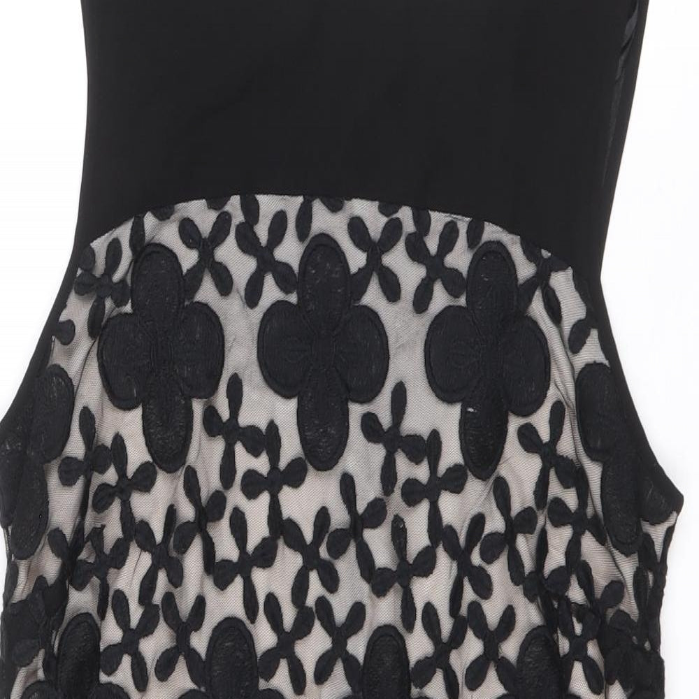 Matalan Womens Black Geometric Polyester A-Line Size 10 Boat Neck Zip