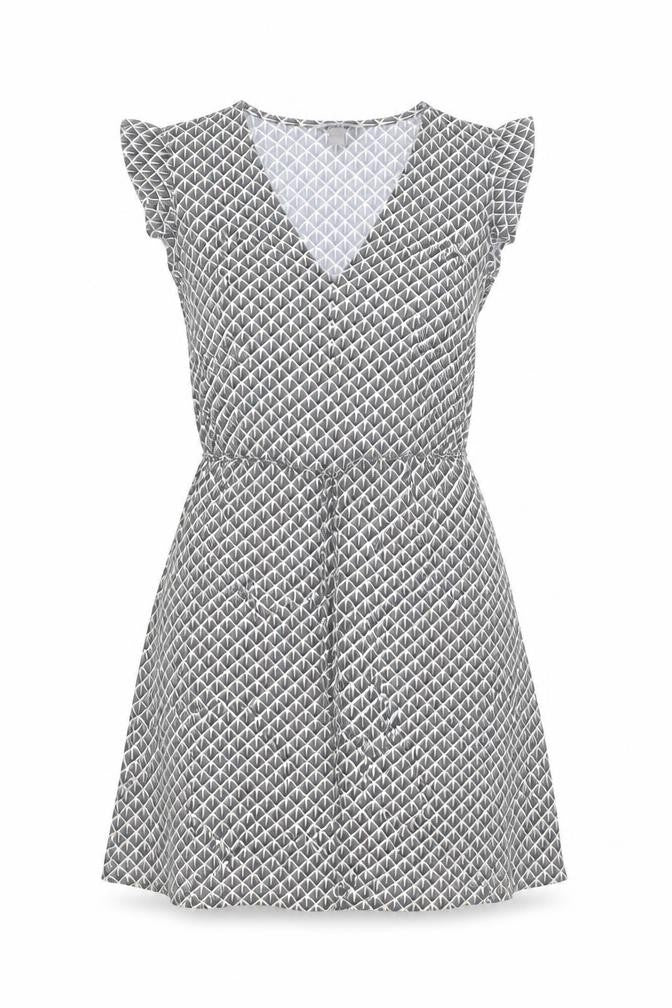 H&M Womens Beige Geometric Polyester Fit & Flare Size S V-Neck Pullover
