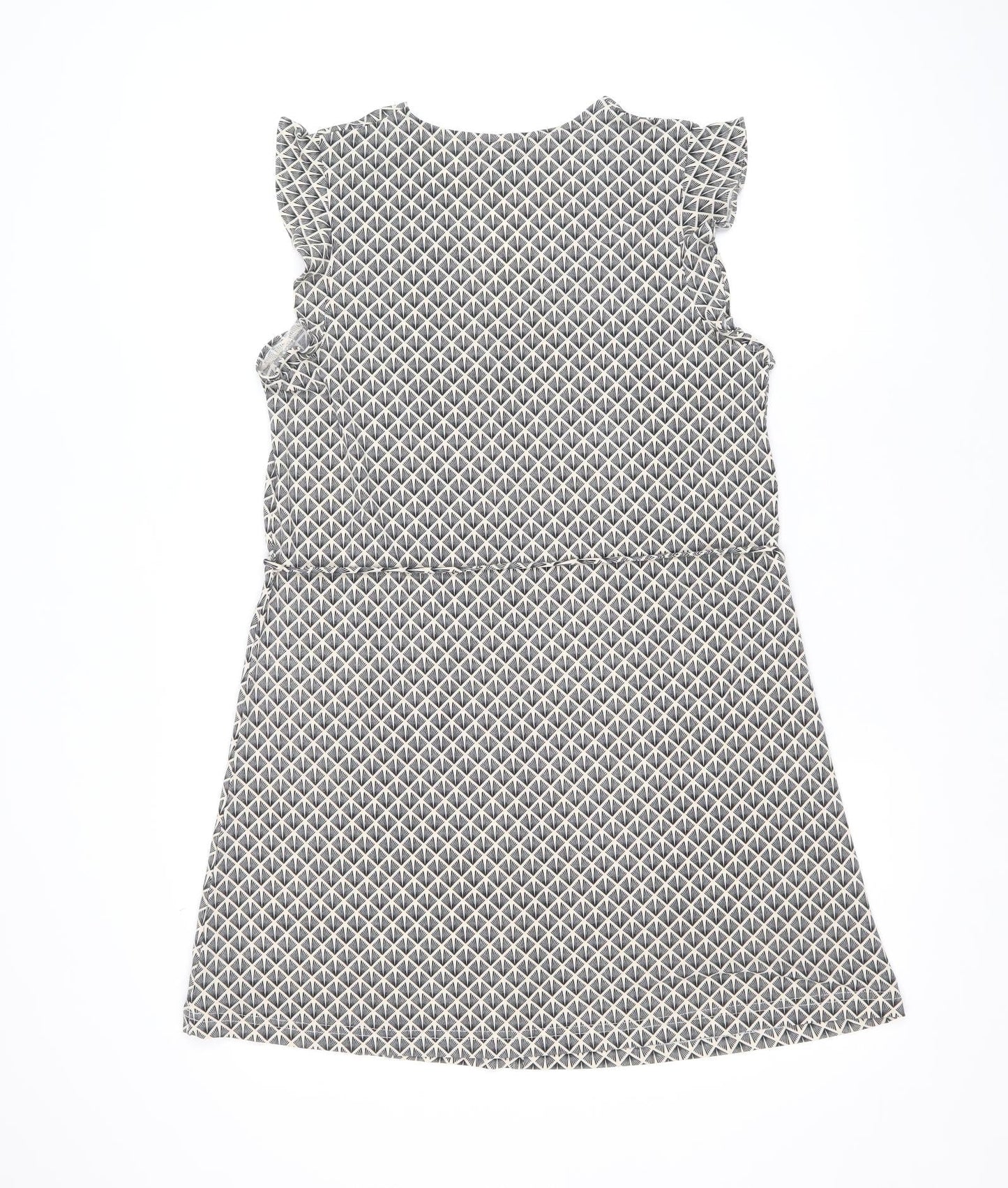 H&M Womens Beige Geometric Polyester Fit & Flare Size S V-Neck Pullover