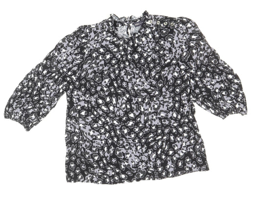 Marks and Spencer Womens Black Animal Print Viscose Basic Blouse Size 10 Round Neck - Leopard Print