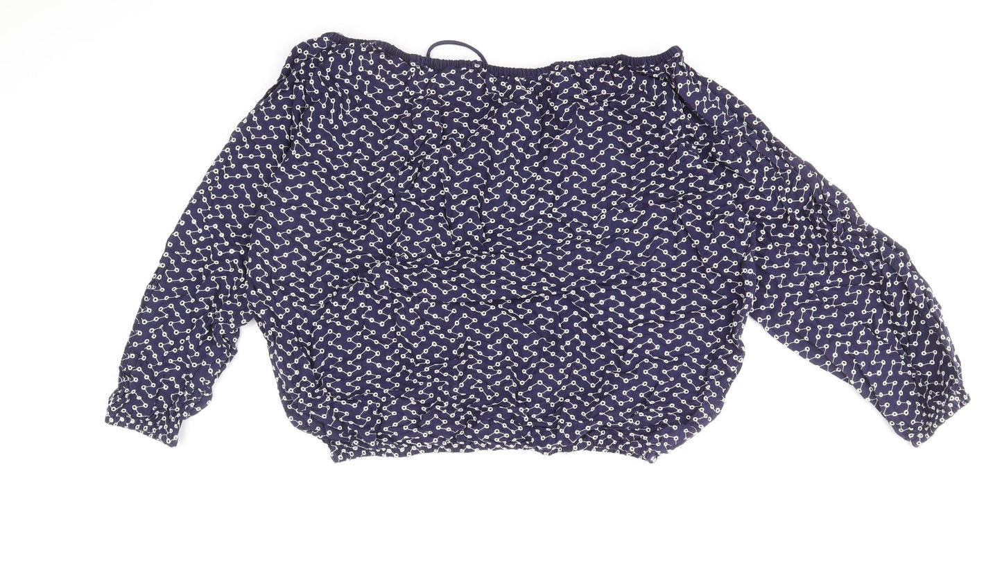Warehouse Womens Blue Geometric 100% Cotton Basic Blouse Size 8 Off the Shoulder - Broderie Anglaise