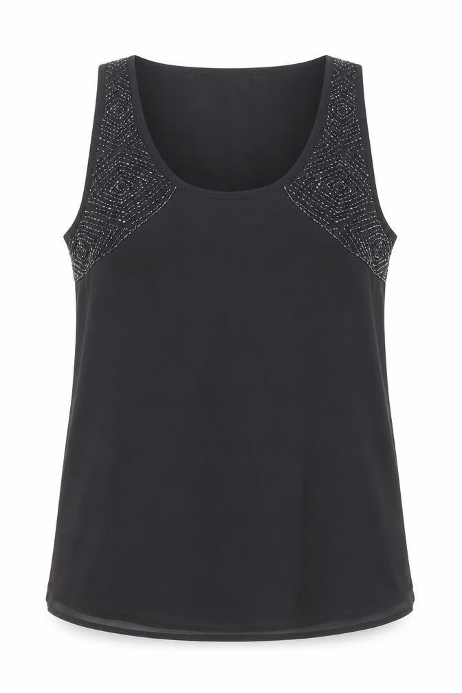 Topshop Womens Black Polyester Basic Tank Size 8 Round Neck