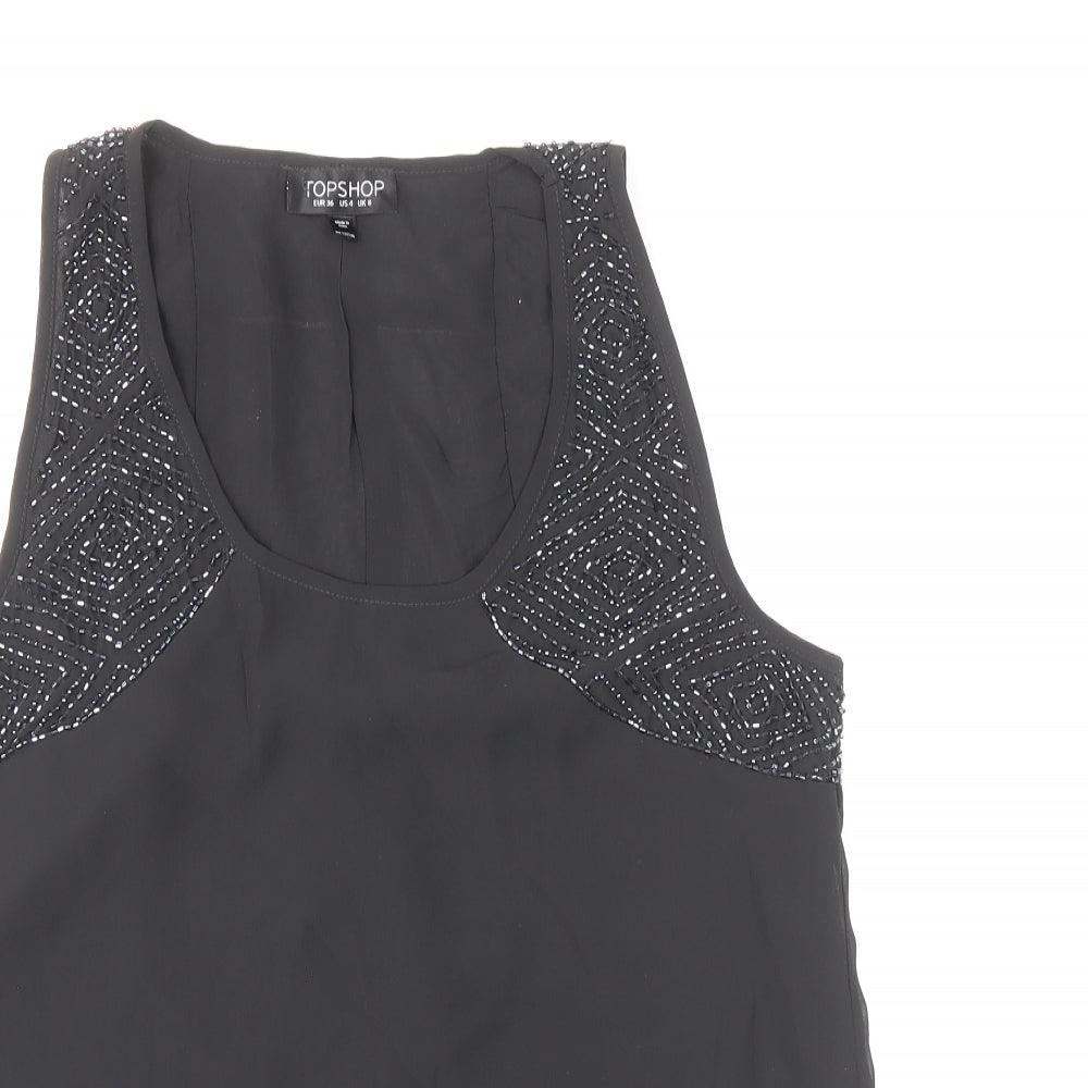 Topshop Womens Black Polyester Basic Tank Size 8 Round Neck