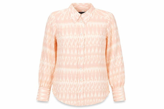 Marks and Spencer Womens Pink Geometric Polyester Basic Button-Up Size 8 V-Neck
