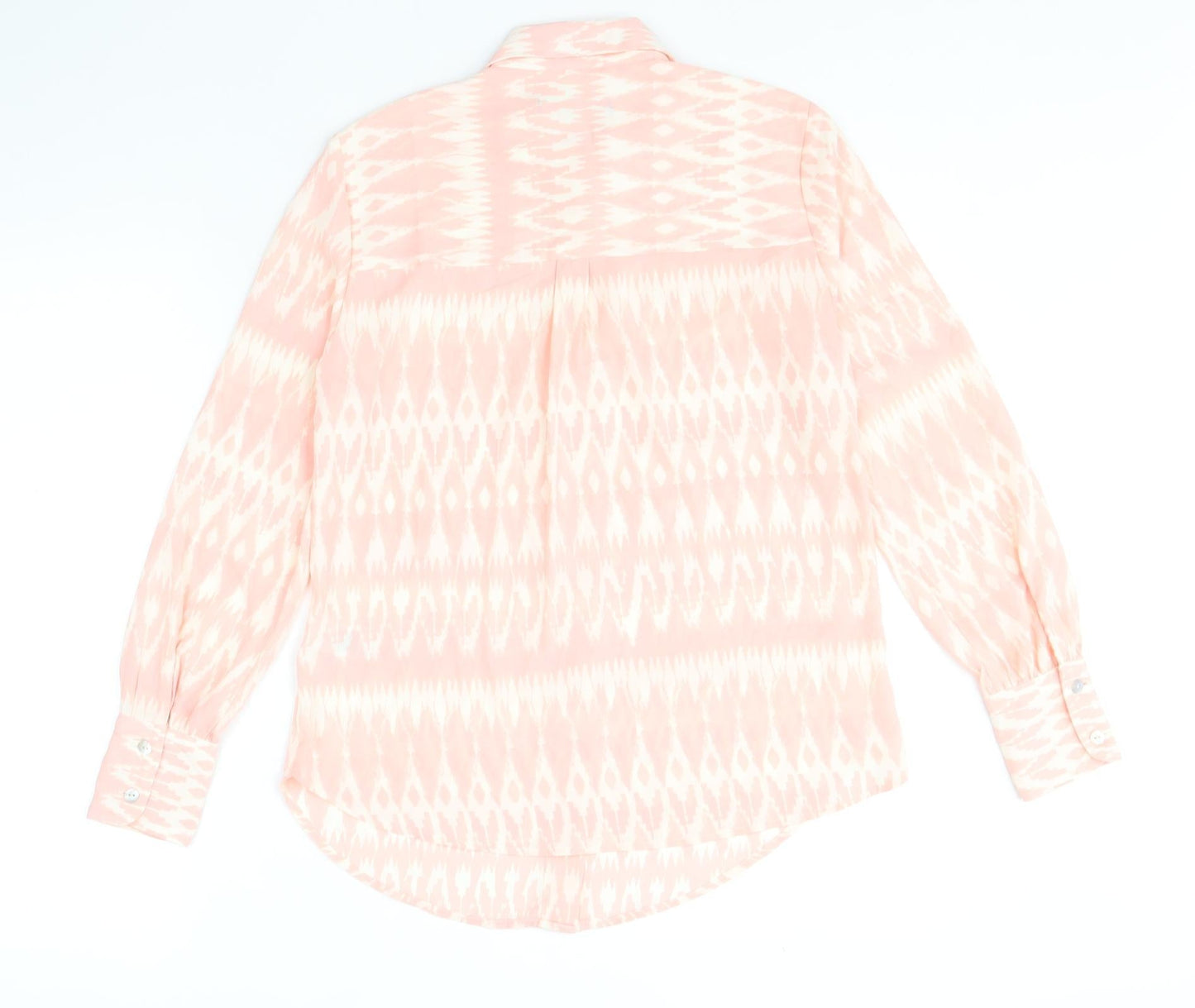 Marks and Spencer Womens Pink Geometric Polyester Basic Button-Up Size 8 V-Neck