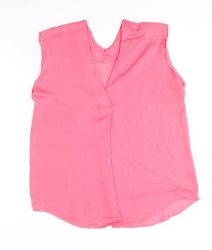 Marks & Spencer Womens Pink Polyester Basic Tank Size 10 V-Neck