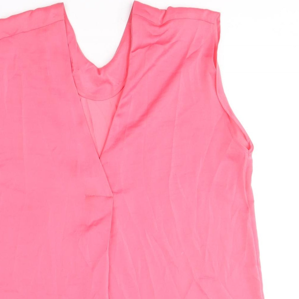 Marks and Spencer Womens Pink Polyester Basic Tank Size 10 V-Neck
