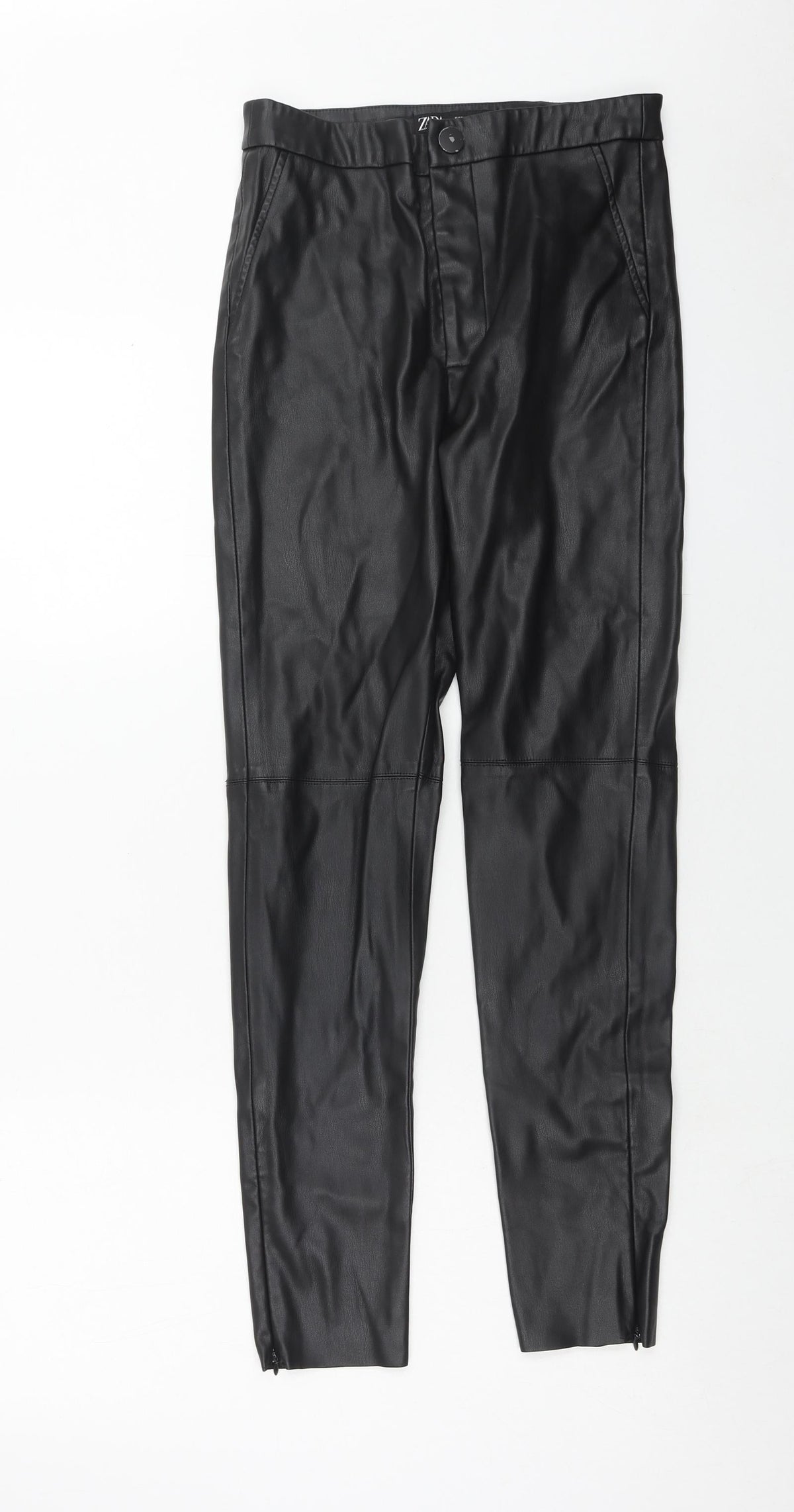 Zara Womens Black Polyester Trousers Size S Regular Zip