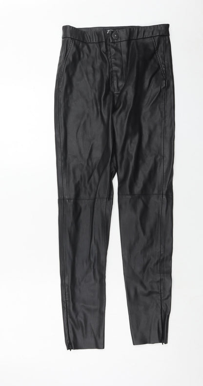 Zara Womens Black Polyester Trousers Size S Regular Zip
