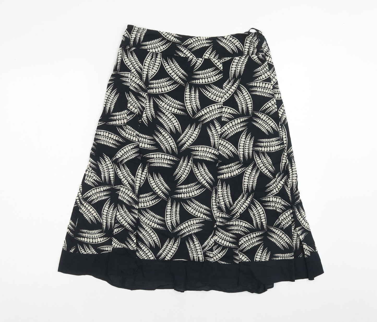 Wallis Womens Black Geometric Cotton Swing Skirt Size 8 Zip