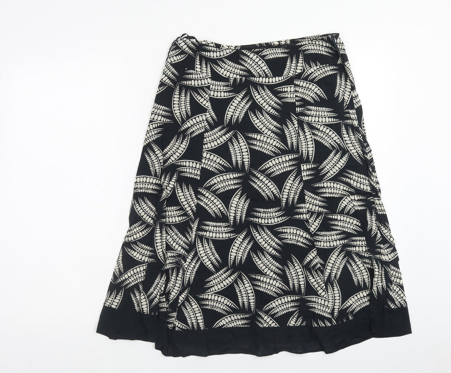 Wallis Womens Black Geometric Cotton Swing Skirt Size 8 Zip