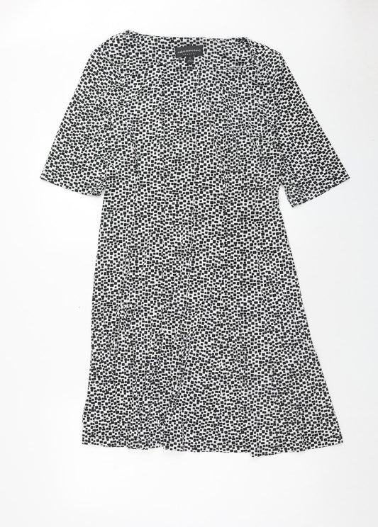 Connected Apparel Womens White Geometric Polyester Fit & Flare Size 12 Boat Neck Pullover