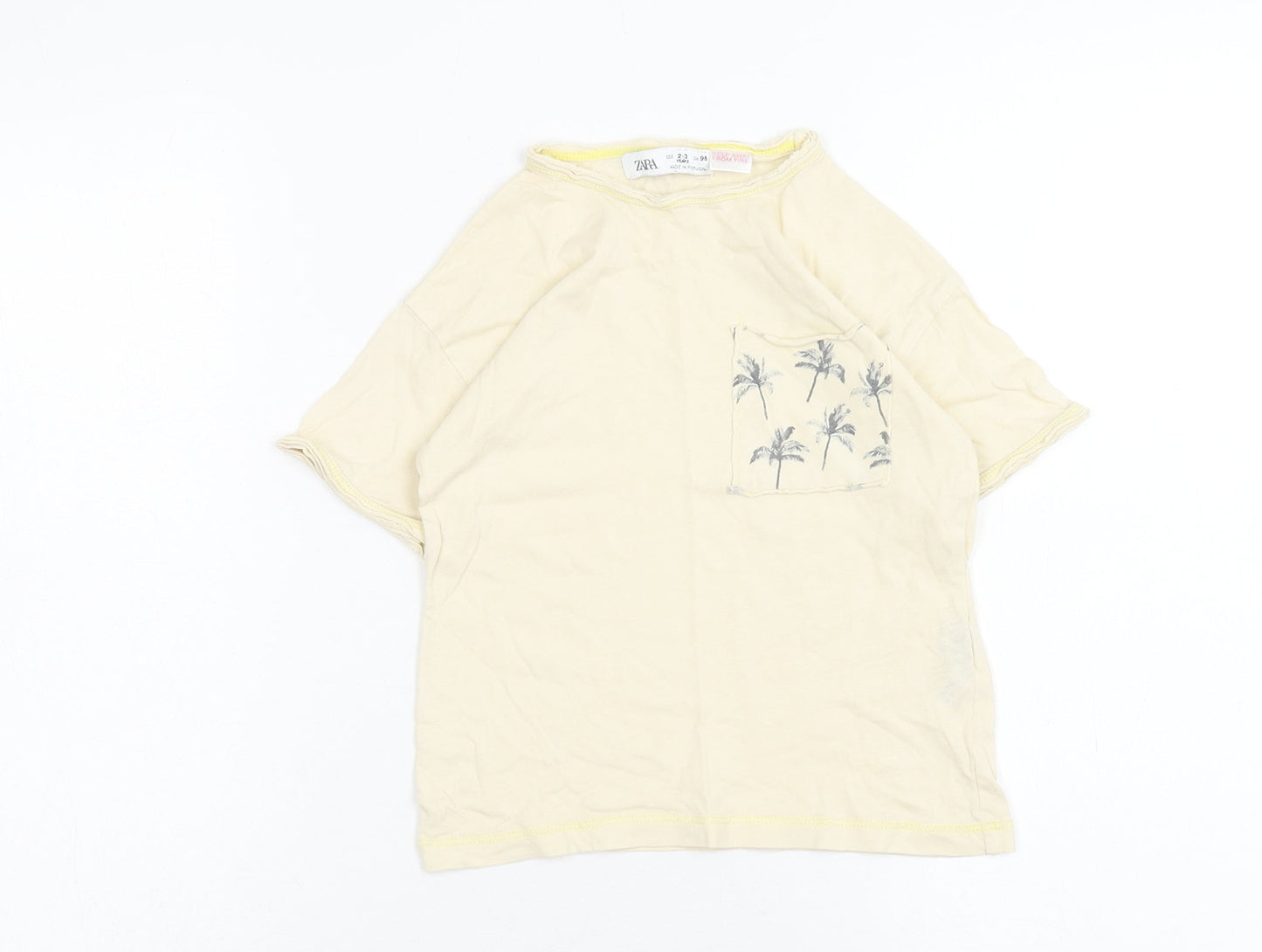 Zara Boys Ivory Cotton Basic T-Shirt Size 2XL Round Neck Pullover