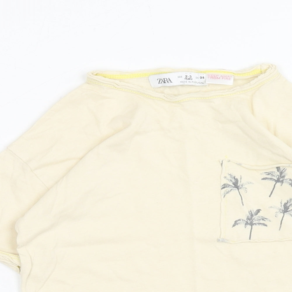 Zara Boys Ivory Cotton Basic T-Shirt Size 2XL Round Neck Pullover