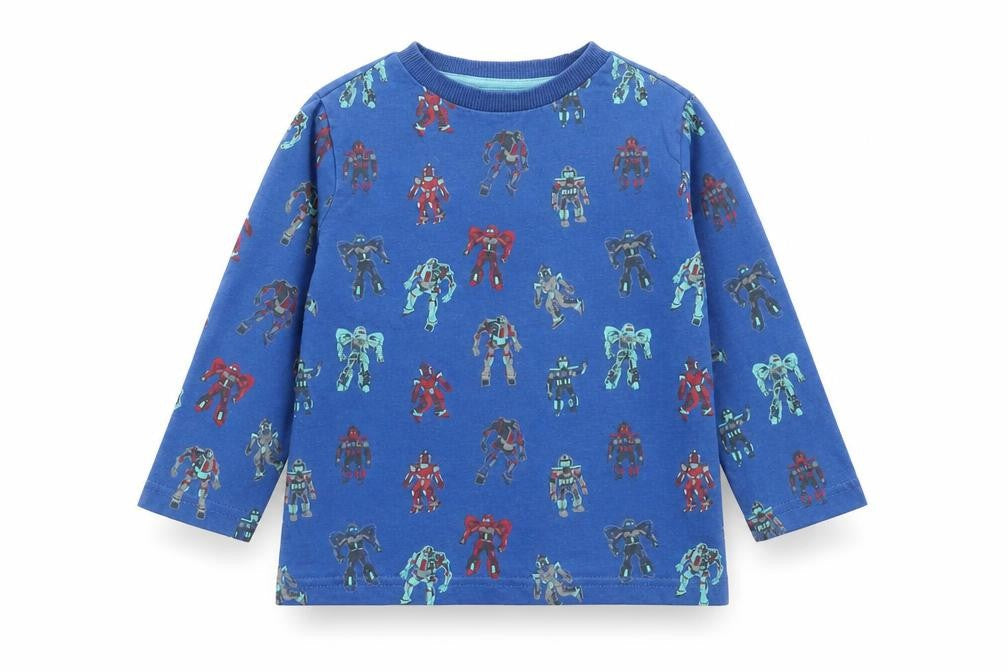 F&F Boys Blue Geometric Cotton Basic T-Shirt Size 18-24 Months Round Neck Pullover