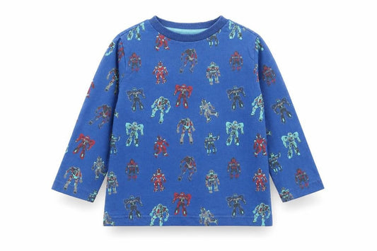 F&F Boys Blue Geometric Cotton Basic T-Shirt Size 18-24 Months Round Neck Pullover