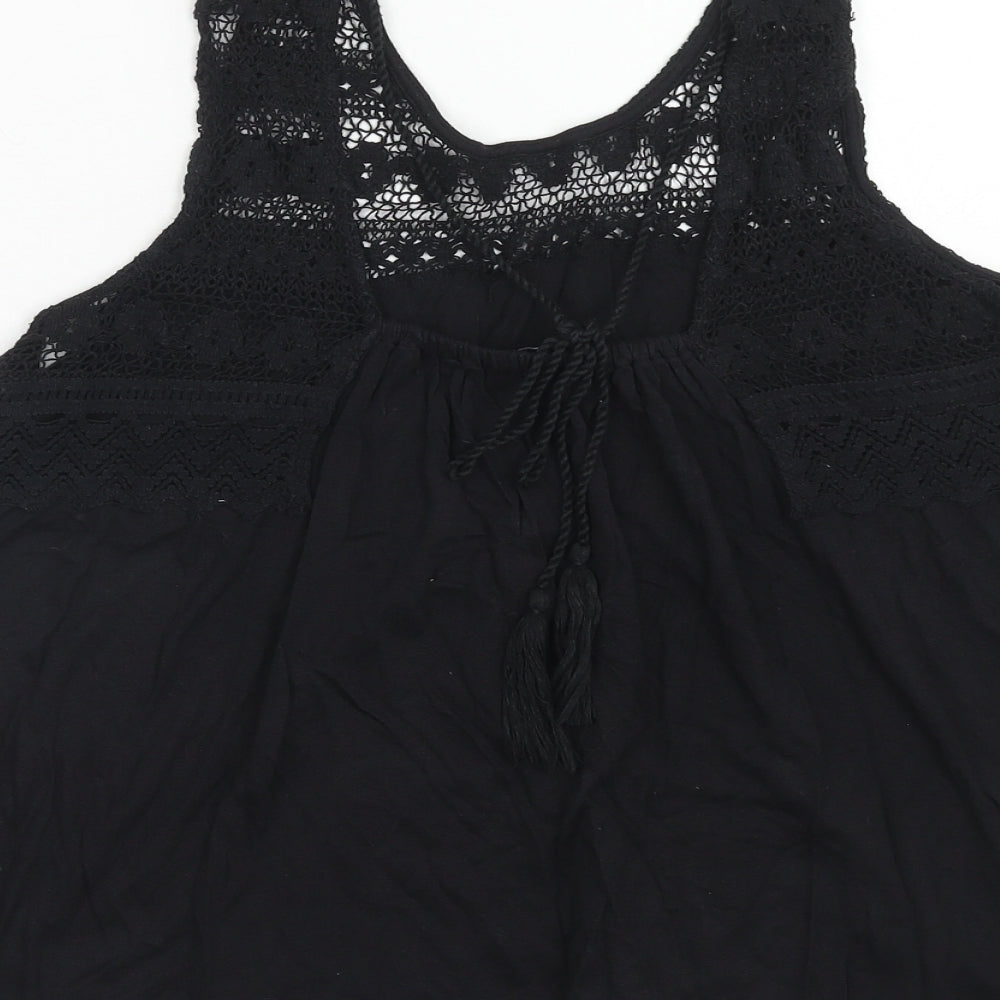 papaya Womens Black Viscose Basic Tank Size 14 Scoop Neck