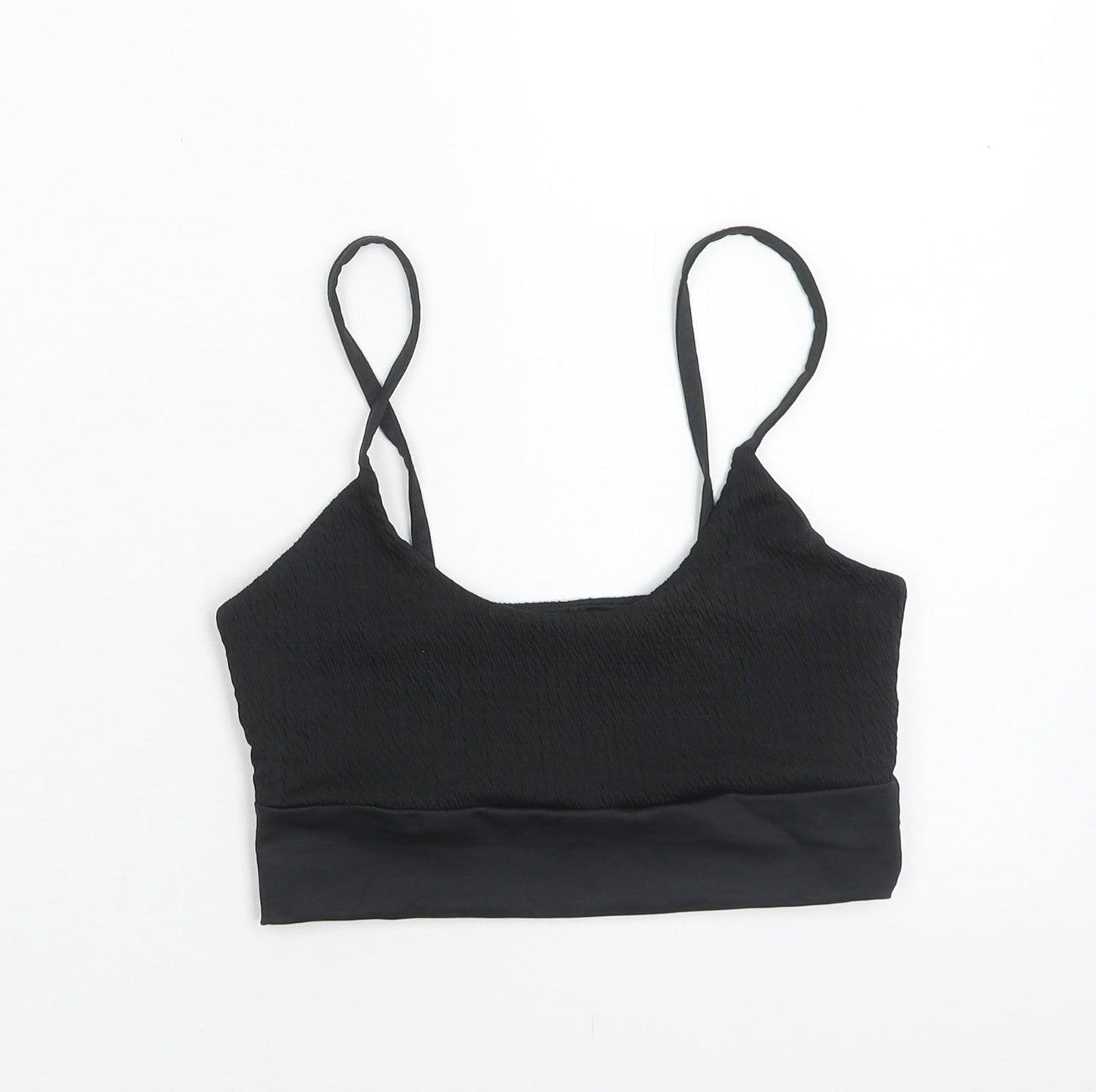 PRETTYLITTLETHING Womens Black Nylon Cropped Tank Size 10 Round Neck