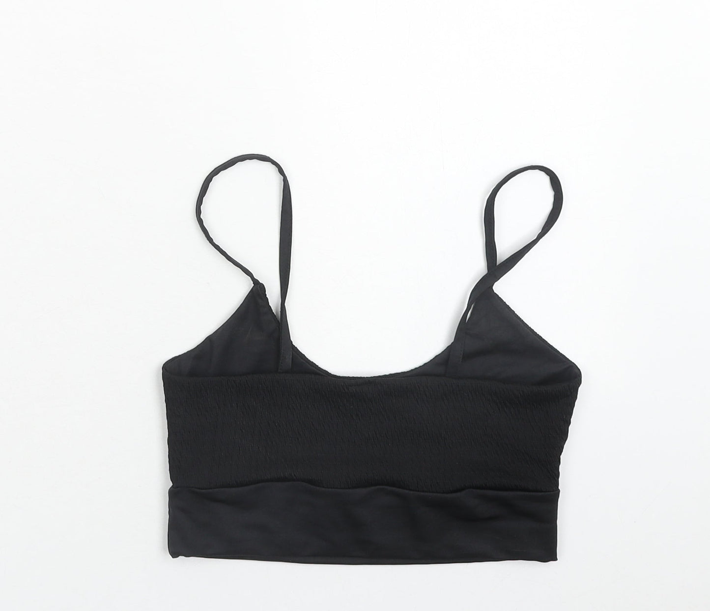 PRETTYLITTLETHING Womens Black Nylon Cropped Tank Size 10 Round Neck
