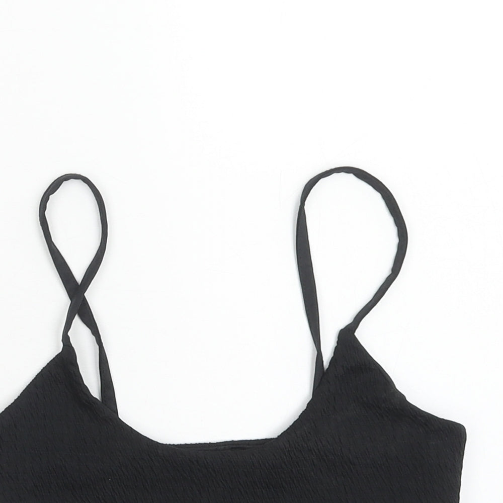 PRETTYLITTLETHING Womens Black Nylon Cropped Tank Size 10 Round Neck