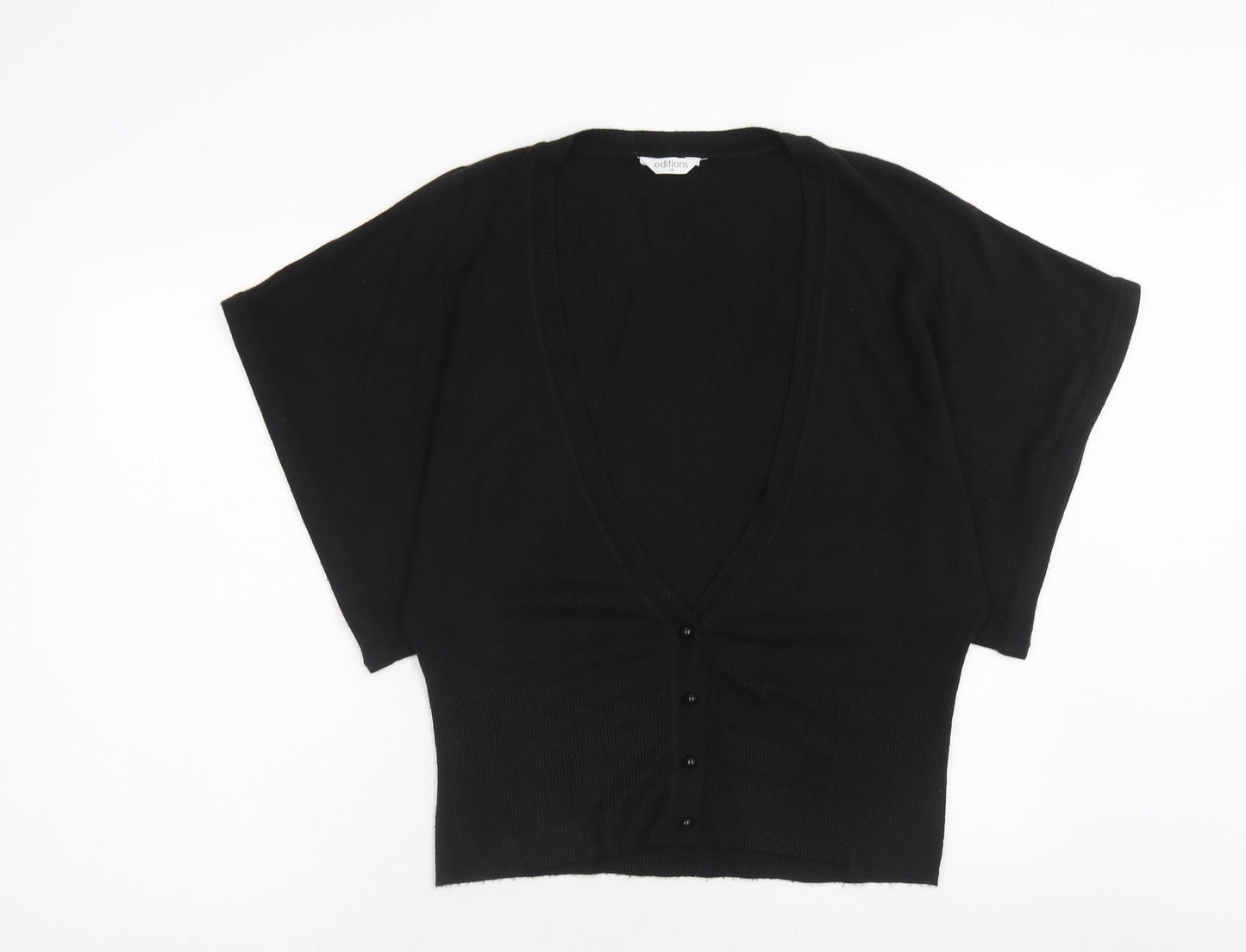 Editions Womens Black V-Neck Acrylic Cardigan Jumper Size 14