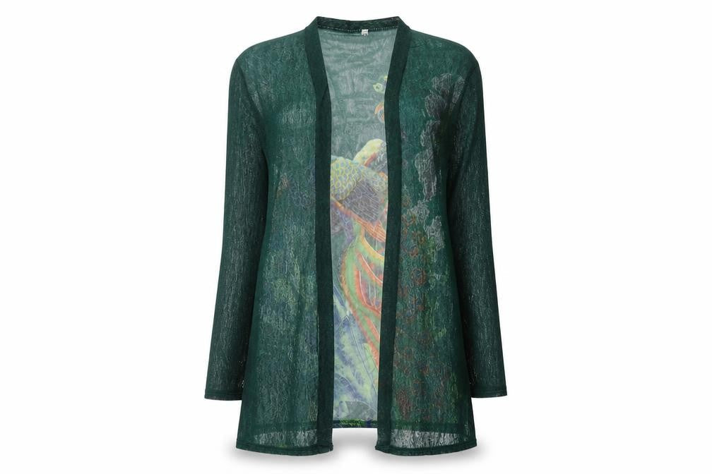 Preworn Womens Green V-Neck Polyester Shrug Jumper Size M - Peacock, Flower