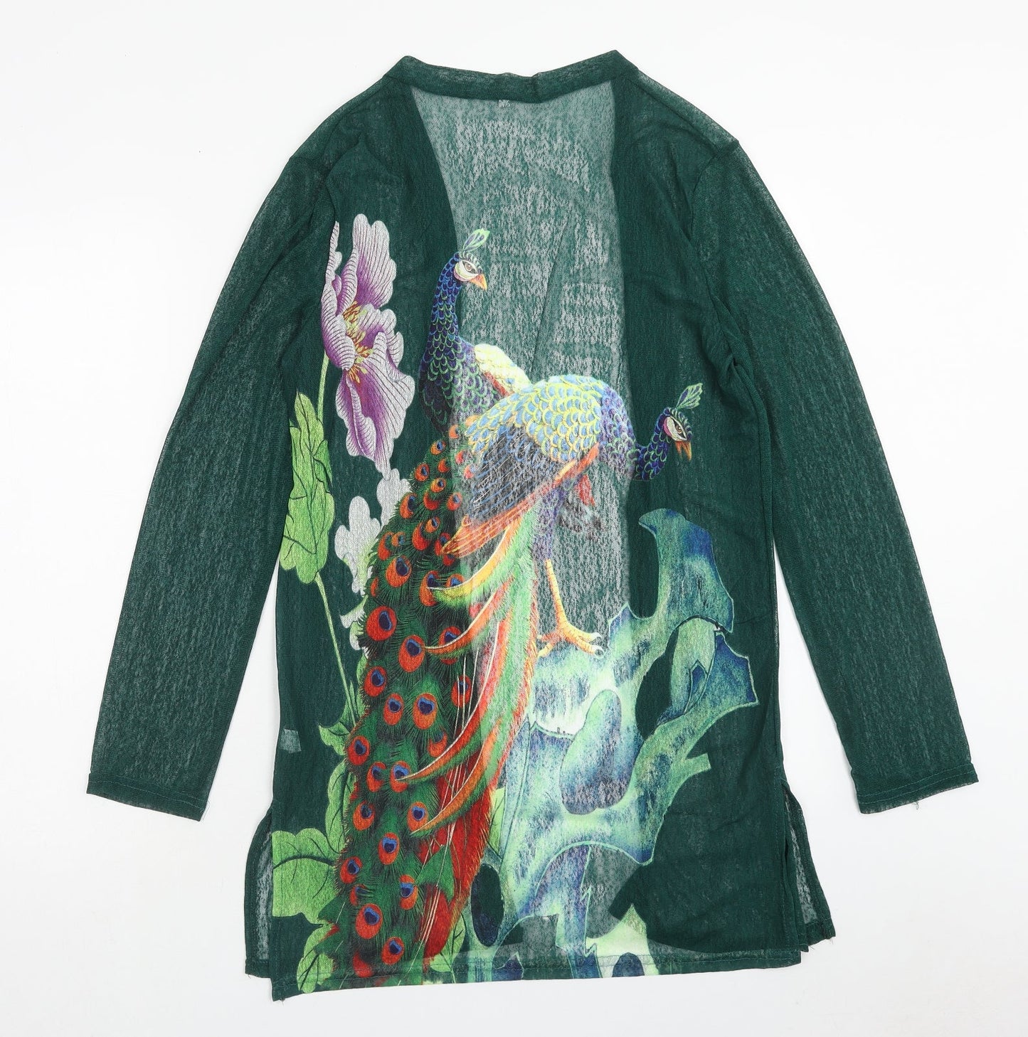 Preworn Womens Green V-Neck Polyester Shrug Jumper Size M - Peacock, Flower