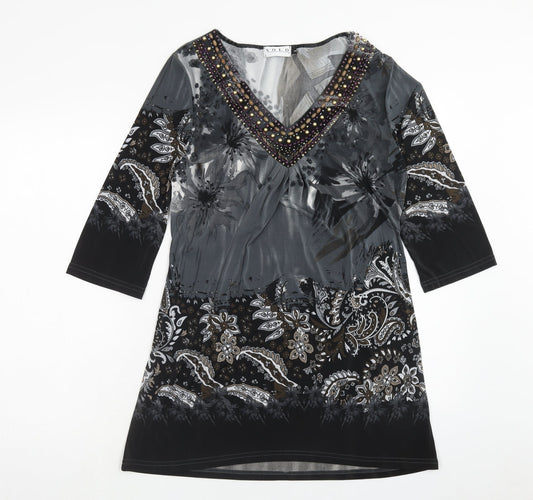 Solo Womens Multicoloured Geometric Viscose Kaftan Size S V-Neck Pullover