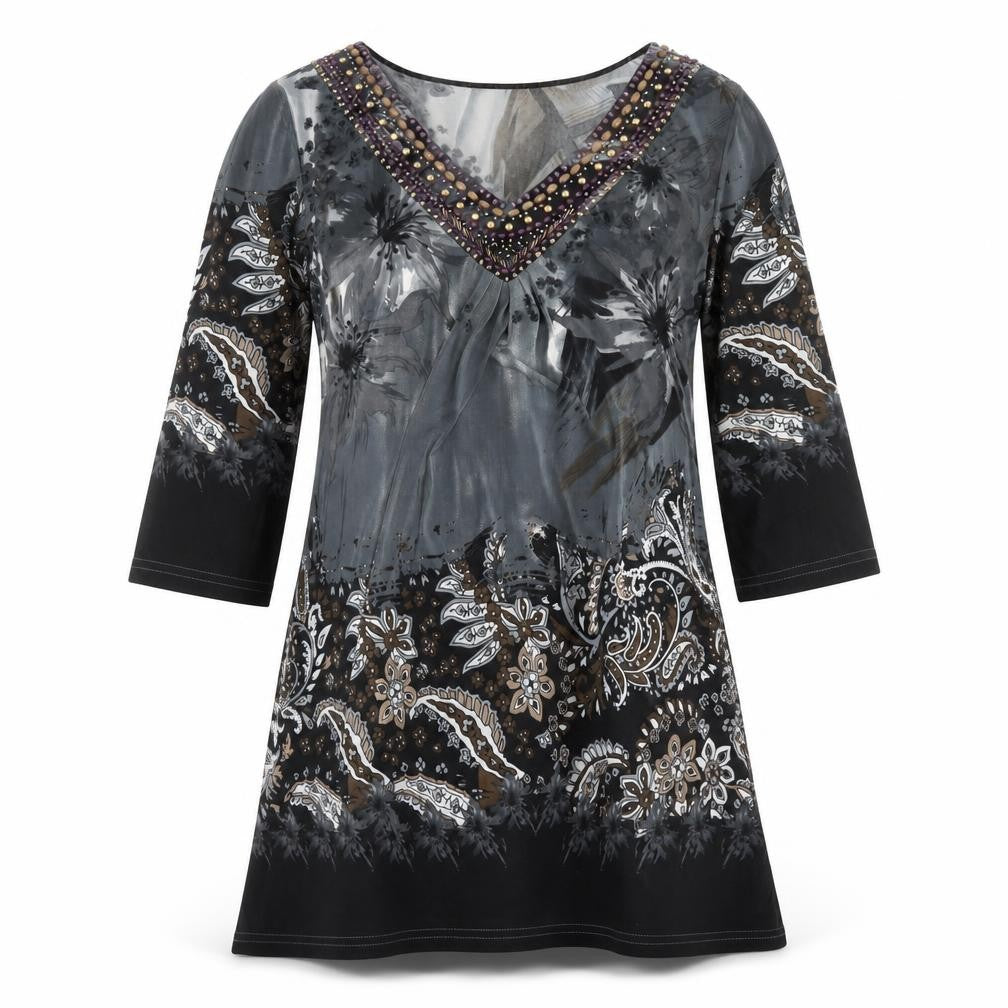 Solo Womens Multicoloured Geometric Viscose Kaftan Size S V-Neck Pullover
