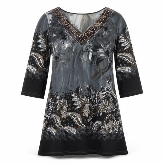 Solo Womens Multicoloured Geometric Viscose Kaftan Size S V-Neck Pullover