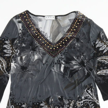 Solo Womens Multicoloured Geometric Viscose Kaftan Size S V-Neck Pullover
