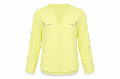 Atmosphere Womens Yellow Polyester Basic Blouse Size 6 V-Neck