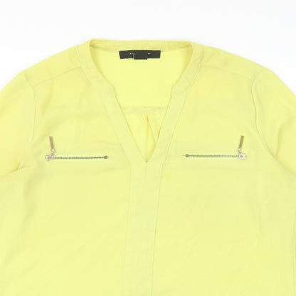 Atmosphere Womens Yellow Polyester Basic Blouse Size 6 V-Neck