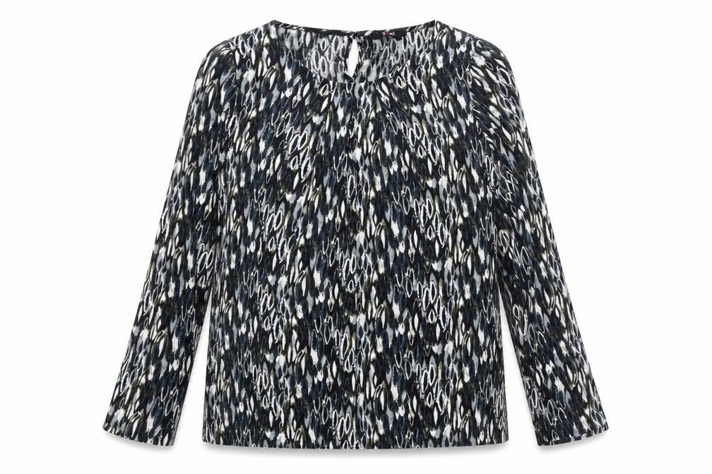 Yest Womens Black Geometric Viscose Basic T-Shirt Size 12 Round Neck