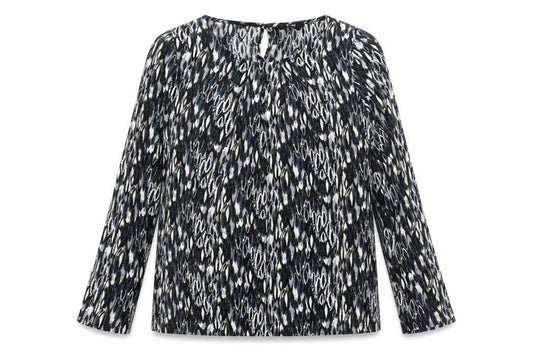 Yest Womens Black Geometric Viscose Basic T-Shirt Size 12 Round Neck