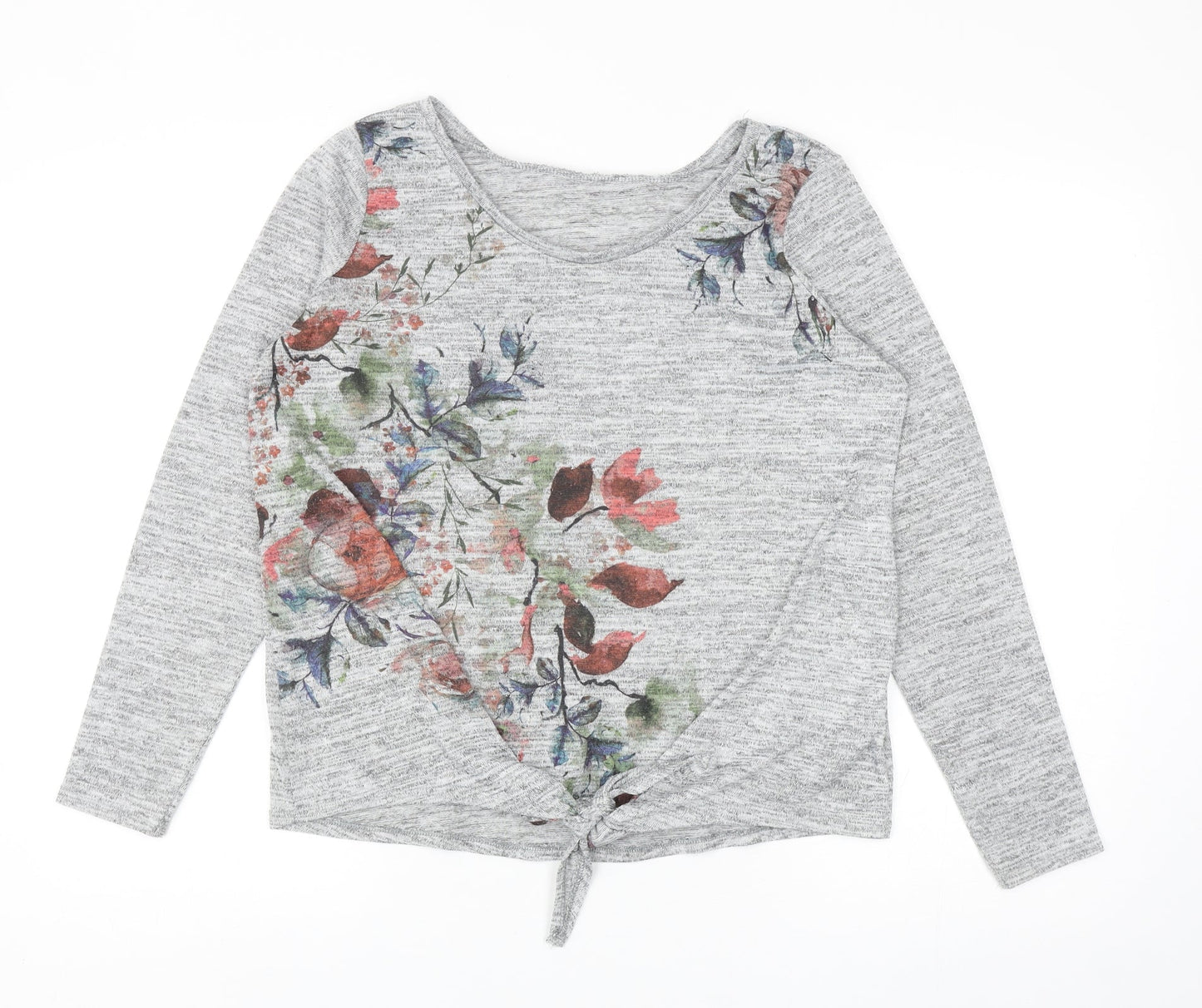 Debenhams Womens Grey Round Neck Polyester Pullover Jumper Size 12 - Floral Detail