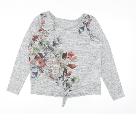 Debenhams Womens Grey Round Neck Polyester Pullover Jumper Size 12 - Floral Detail