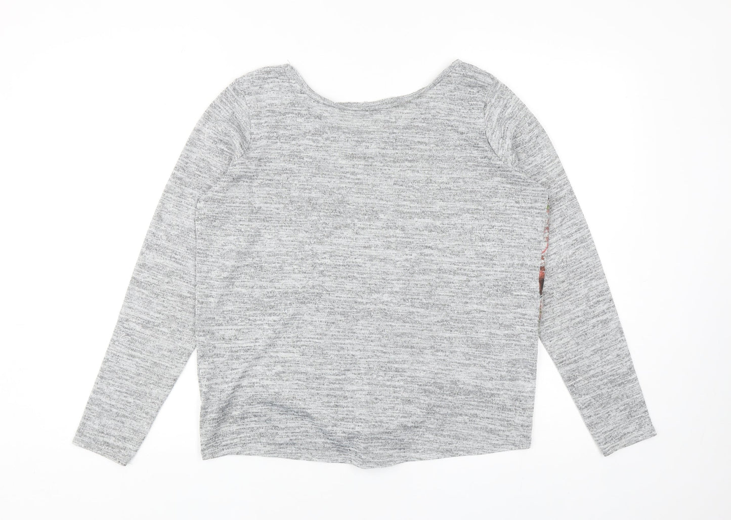 Debenhams Womens Grey Round Neck Polyester Pullover Jumper Size 12 - Floral Detail