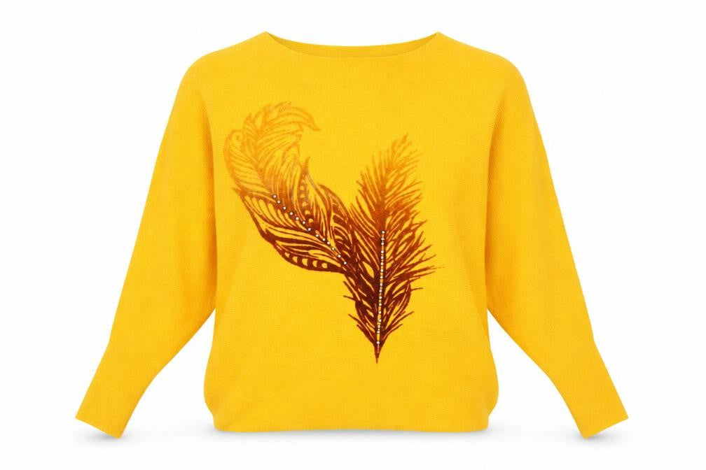 Amo & Roma Womens Yellow Round Neck Viscose Pullover Jumper Size S - Feather