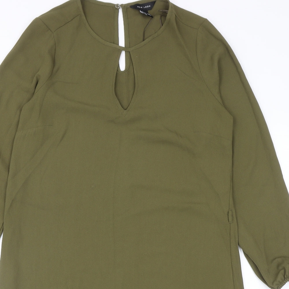 New Look Womens Green Polyester Sheath Size 8 Round Neck Button