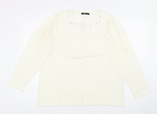 Bonmarché Womens Ivory Square Neck Acrylic Pullover Jumper Size L