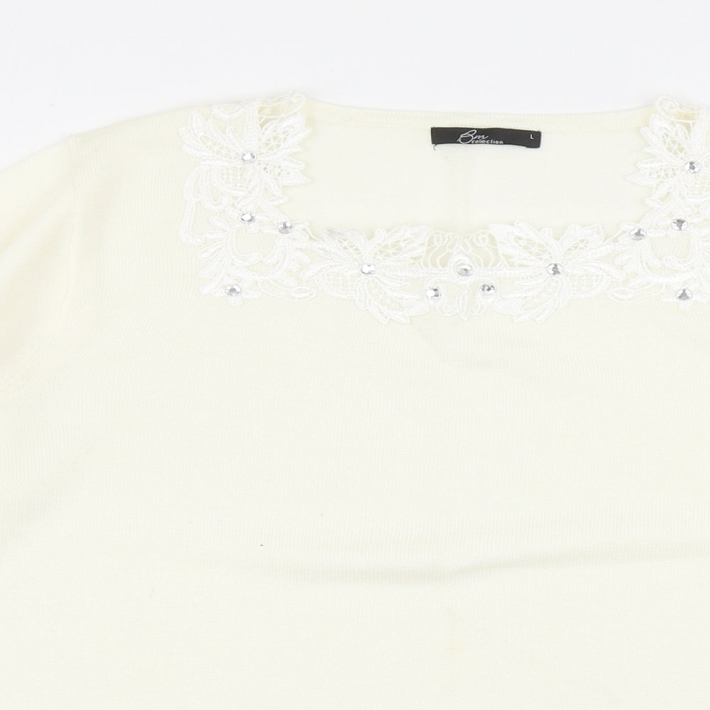 Bonmarché Womens Ivory Square Neck Acrylic Pullover Jumper Size L