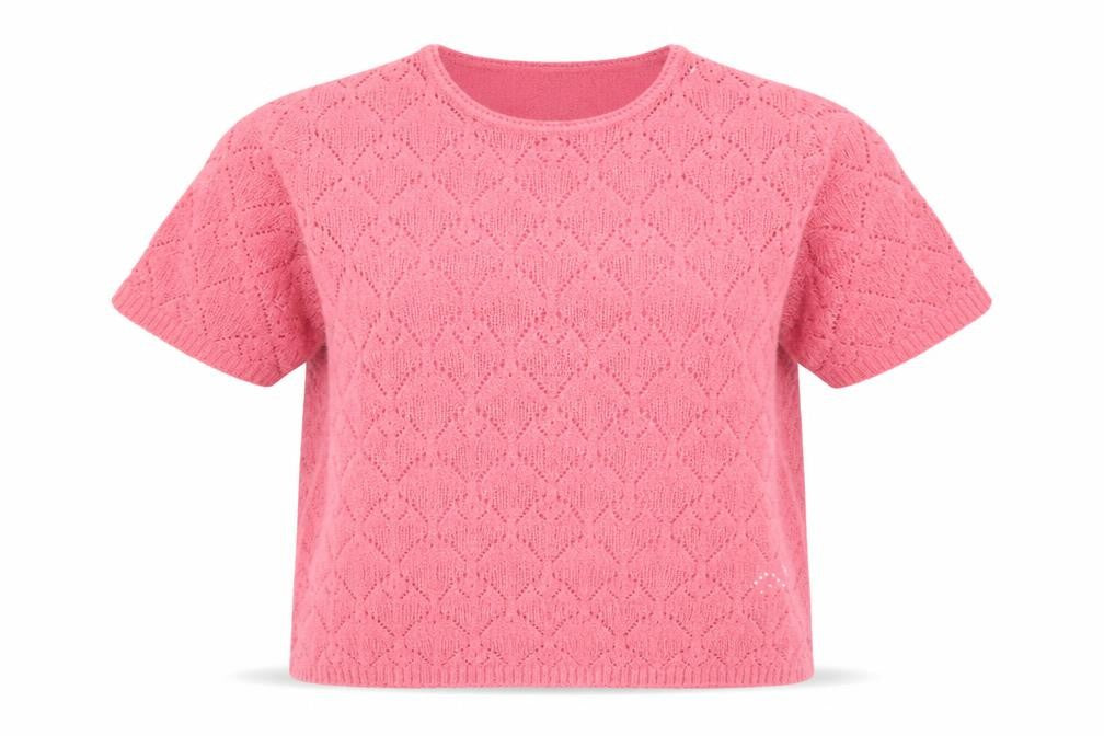 Bonmarché Womens Pink Acrylic Basic T-Shirt Size L Round Neck