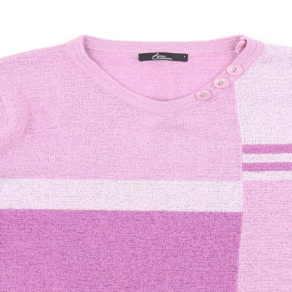 Bonmarché Womens Purple Round Neck Striped Acrylic Pullover Jumper Size L
