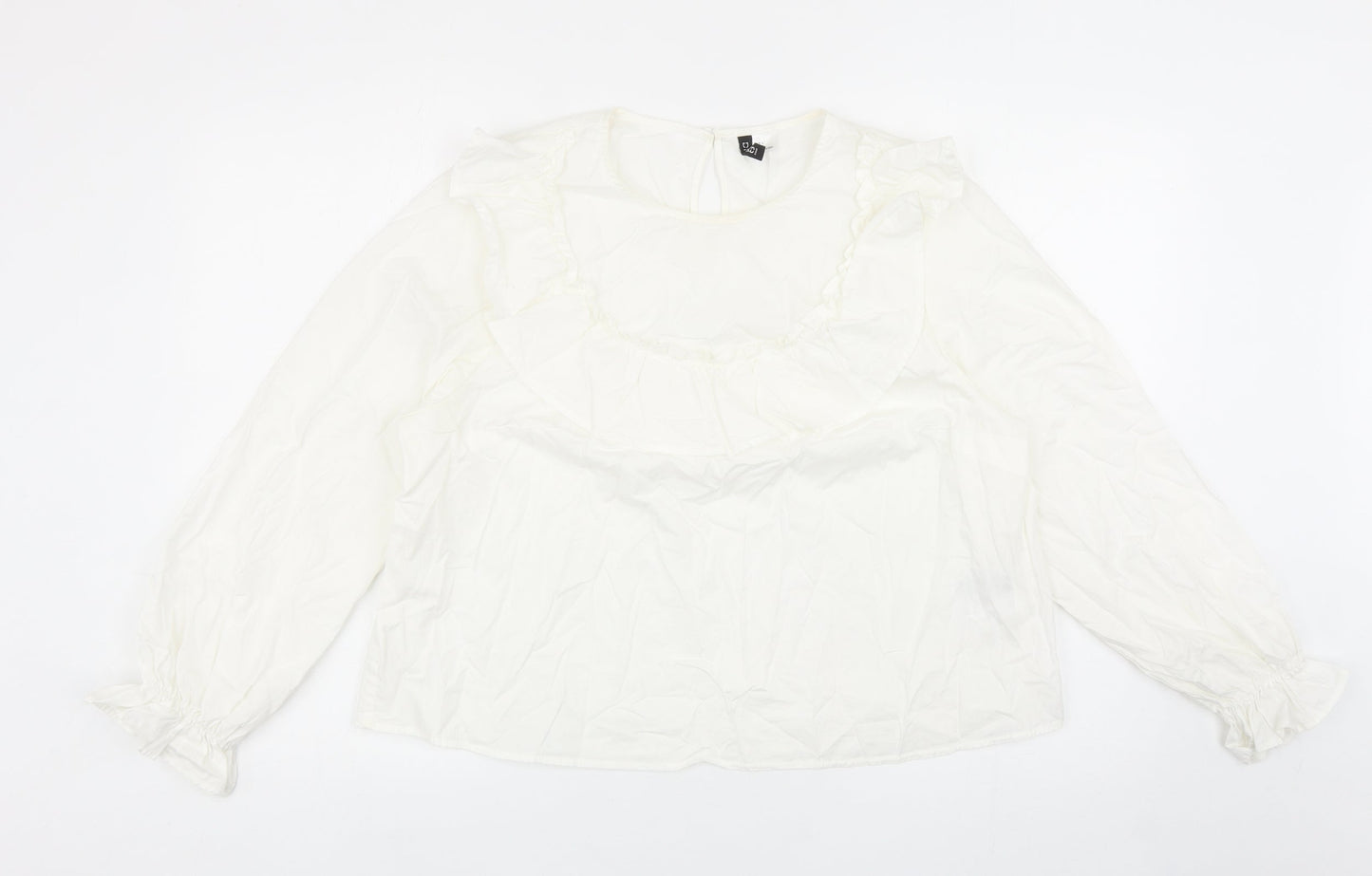 Divided by H&M Womens White Cotton Basic Blouse Size L Round Neck
