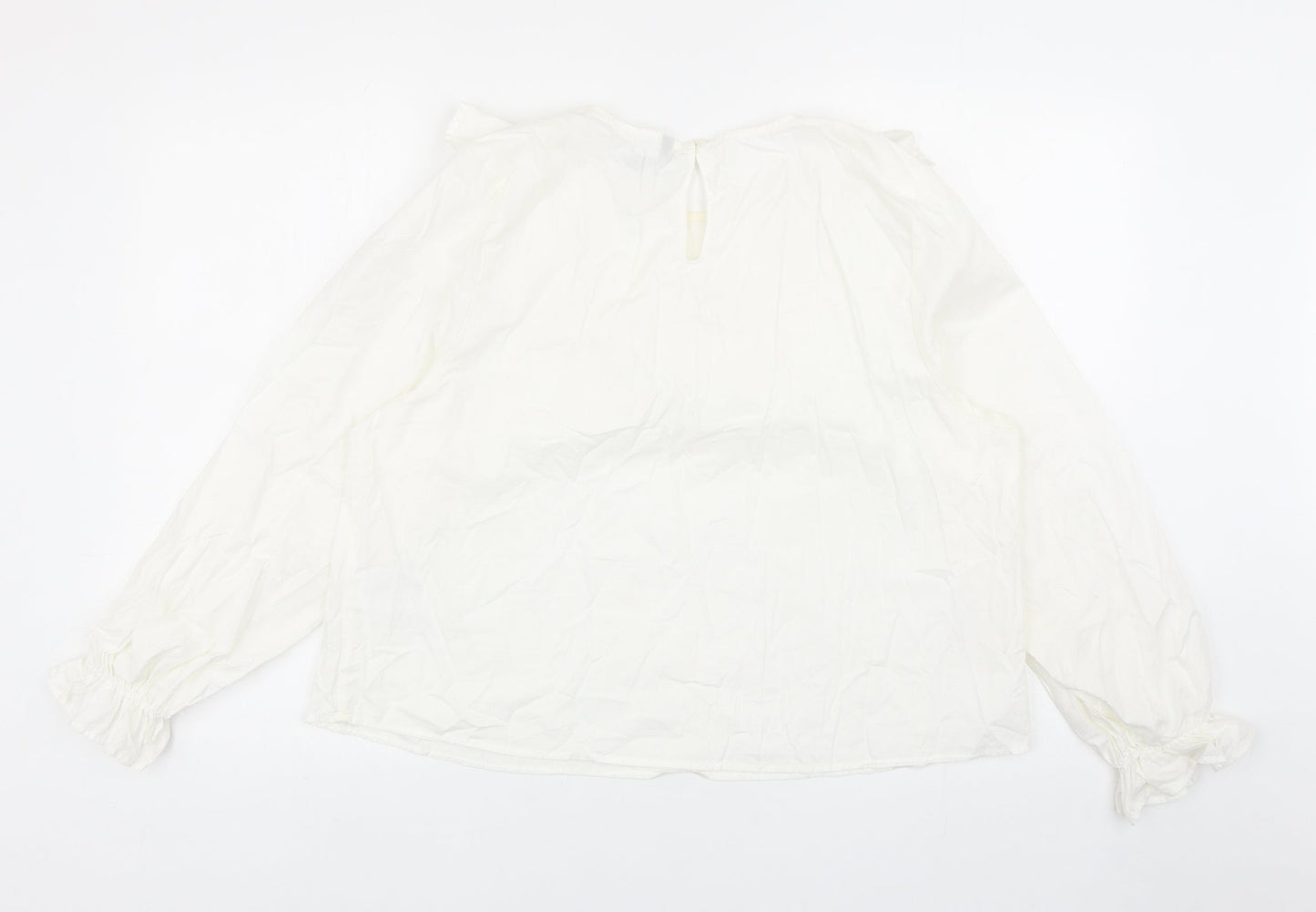 Divided by H&M Womens White Cotton Basic Blouse Size L Round Neck