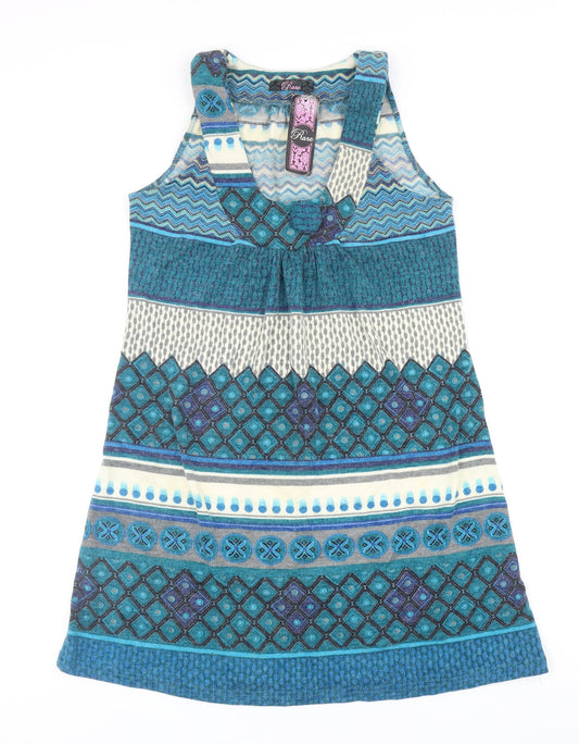 Rare Womens Blue Geometric Acrylic Tank Dress Size S Scoop Neck Pullover